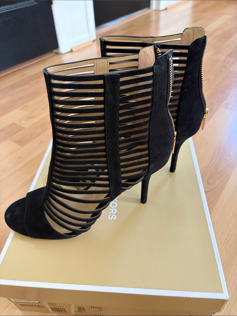 Michael Kors Black Strappy Caged High Heel Booties - Picture 5 of 6